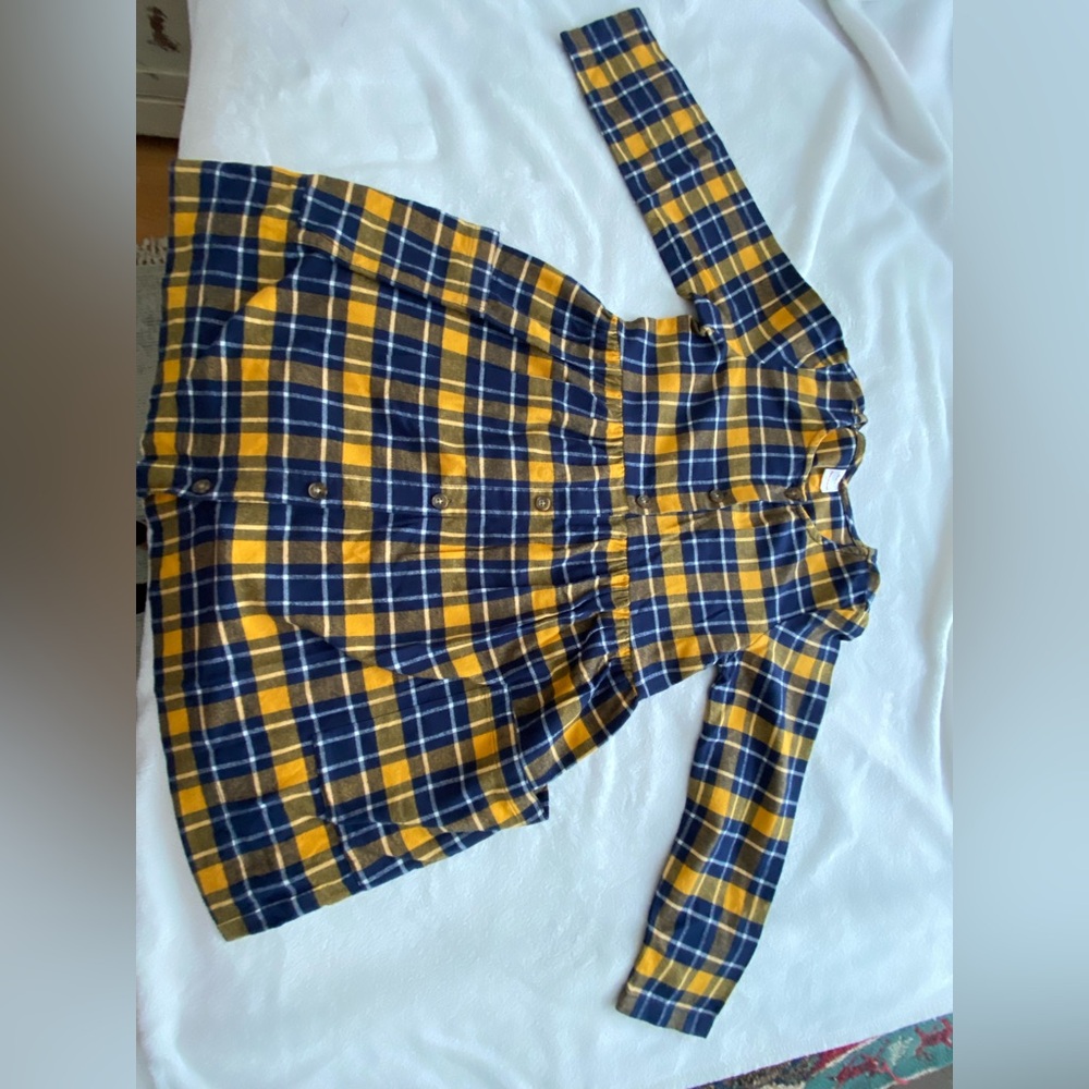 Plaid Button-Up Dress - Blue and Yellow